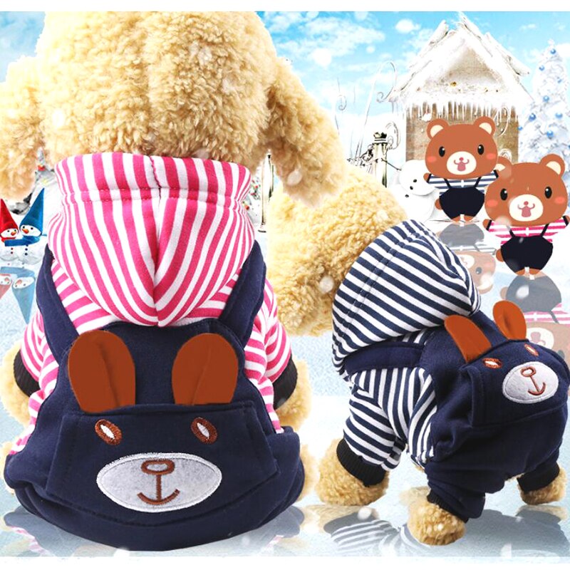 Jongen/Meisje Hond Kat Gestreepte Jumpsuit Rompertjes Hoodie Bear Pet Puppy Jas Broek Winter Kleding 6 Maten Y316