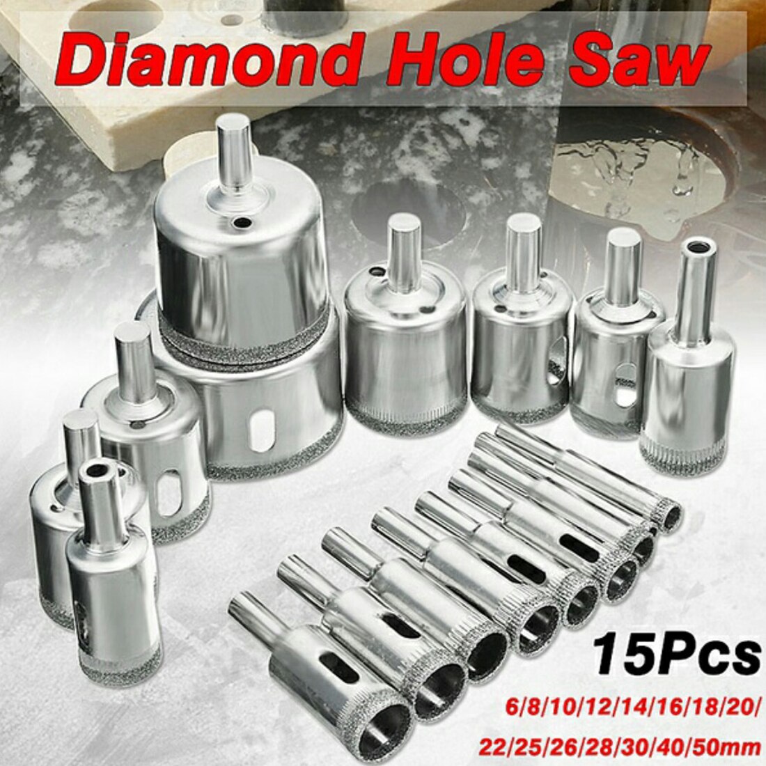 15 Pcs Diamant Boor Set Tegel Marmer Keramische Hole Saw Boren Bits Voor Power Tools 6 Mm -50 Mm