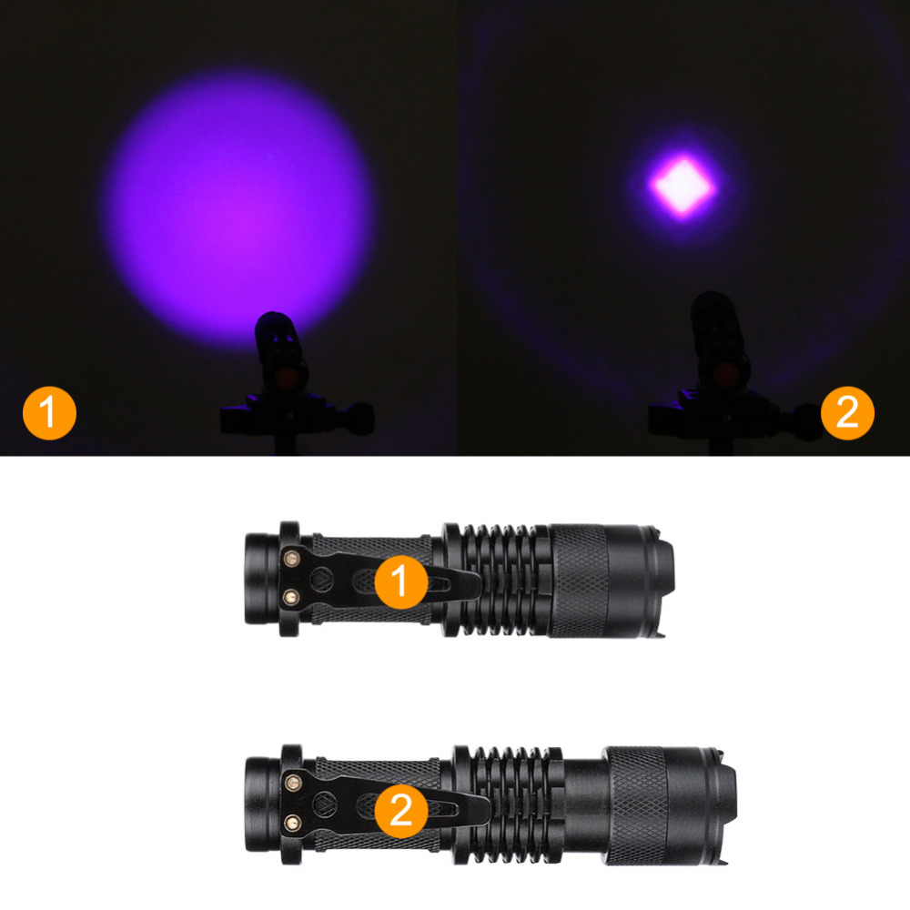 Zoomable Led mini UV Flashlight Torch Light Ultra Violet Light Blacklight UV Lamp AA Battery For Marker Checker Detection