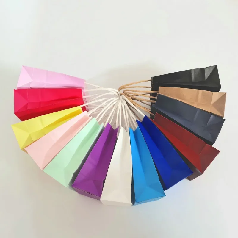 6/12pcs Mini Small Kraft Paper Bag with Handles Festival Bag Candy Shopping Bags