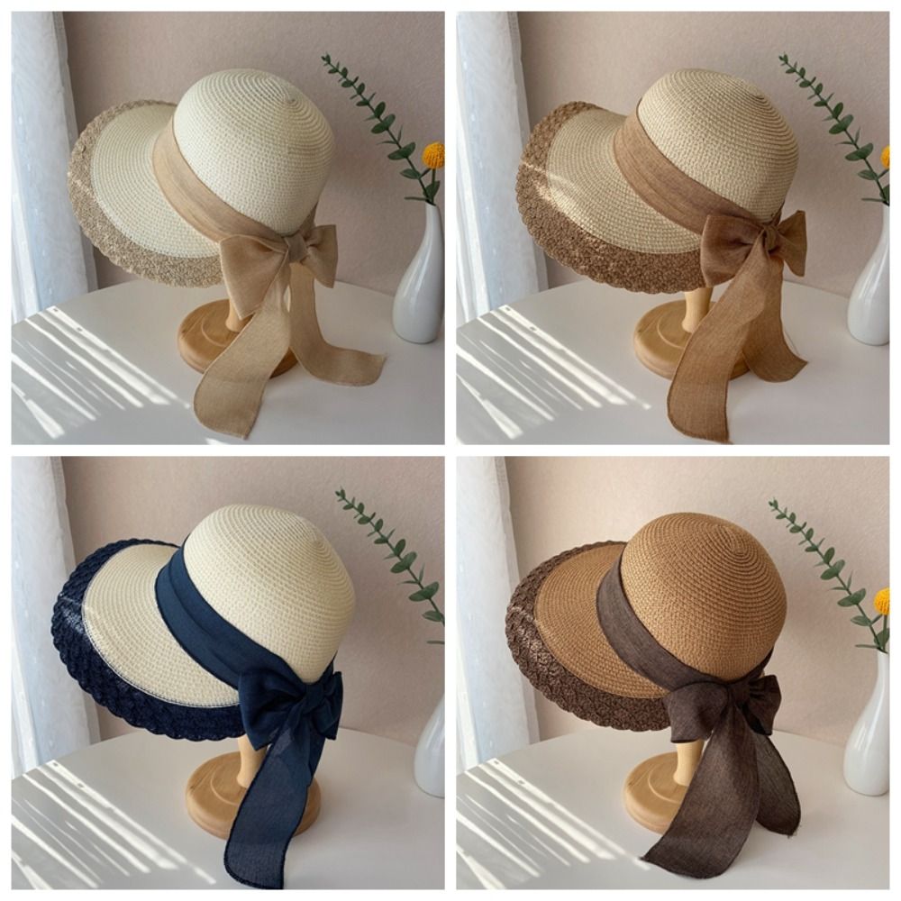 Cappello da Spiaggia in Paglia Intrecciata - Cappello da Pescatore Pieghevole con Fiocco - Cappello di Paglia Intrecciata a Tesa Larga - Escursionismo all'aperto