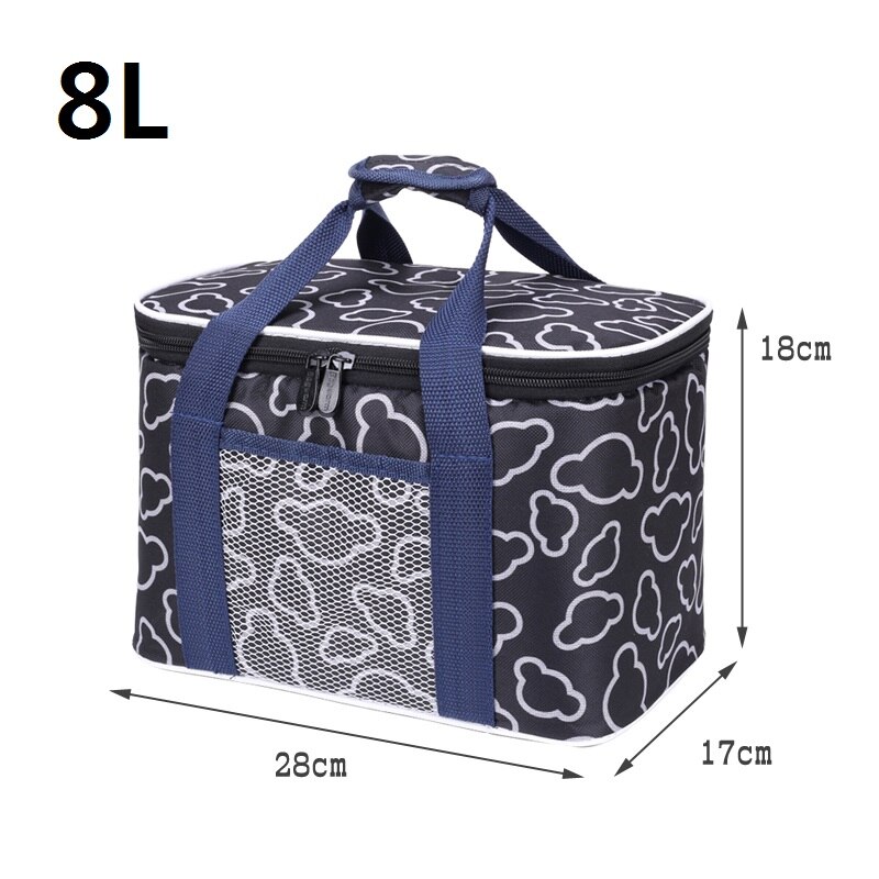 Brand Thicken Oxford Waterproof Small Thermal Food Portable Picnic Cooler Bag For Kids: 8L Black