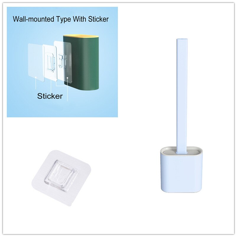 Silikonowe Wc toaleta szczotka robić montażu na ścianie elastyczne WC toaleta zestaw szczotek toaletowych z szybkie suche Wc uchwyt na zestaw szczotka Wc jednorazowe środki czyszczące: niebieski wall mounted