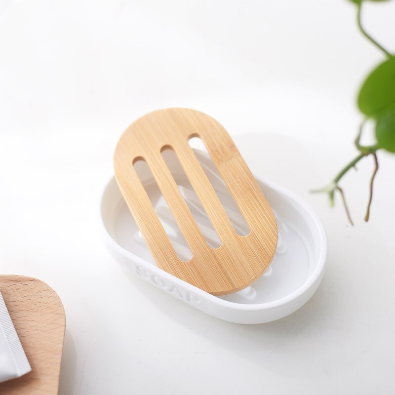 Lot de 5 brosses de toilette en bambou, ensemble de salle de bains, porte-brosse à dents, tasse porte-savon, conteneur distributeur d'émulsion, accessoires de salle de bains: Soap Dish