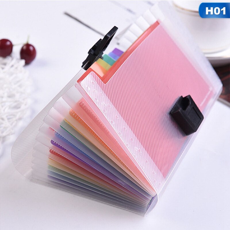 High Capacity Plastic A6 File Folder 13 Pockets Paper Document Organ Bag Office School File Bag Colorful Rainbow A6 File Folder