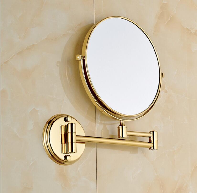 Badeværelse spejl vægmonteret 8 tommer messing 3x/1x forstørrelses spejl folde rose guld / guld makeup spejl kosmetisk spejl dame: Guld