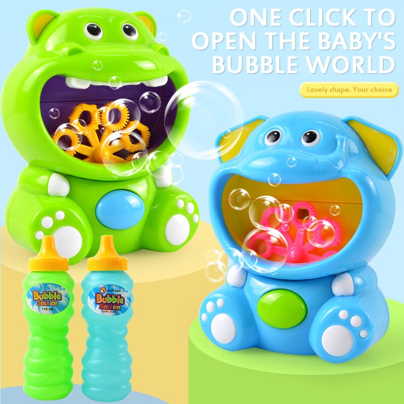 Automatische Bubble Machine Leuke Cartoon Animal Olifant Hippo Blower Maker Kids Grappige Interactieve Zomer Bad Outdoor Speelgoed