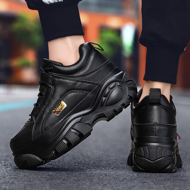 Tyk sål kvinder sneakers læder platform kvindelige fritidssko chunky sneakers efterår vinter kvinder creepers  xu128