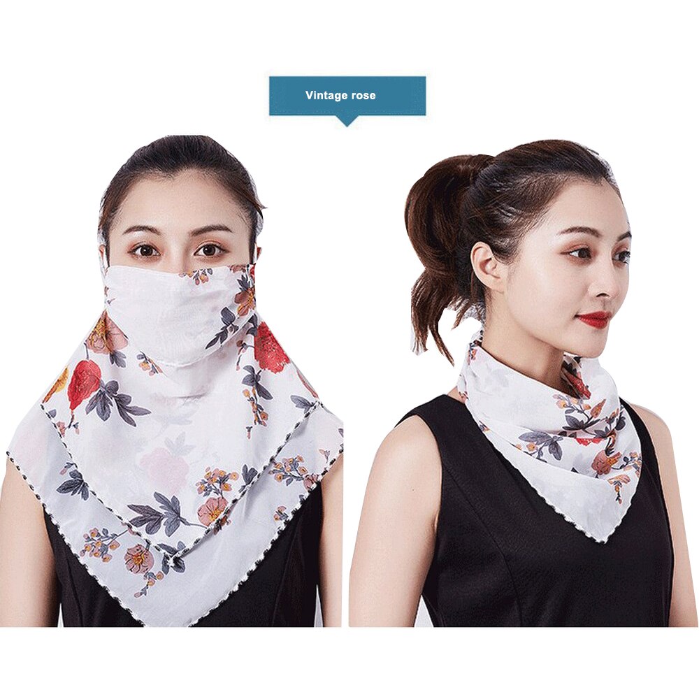 Silkes halsduk mask solskydd triangel hals kvinnlig sommar vår höst för att täcka ansiktsmask öronhängande halsduk skyddsmask: Reste sig / 1pc