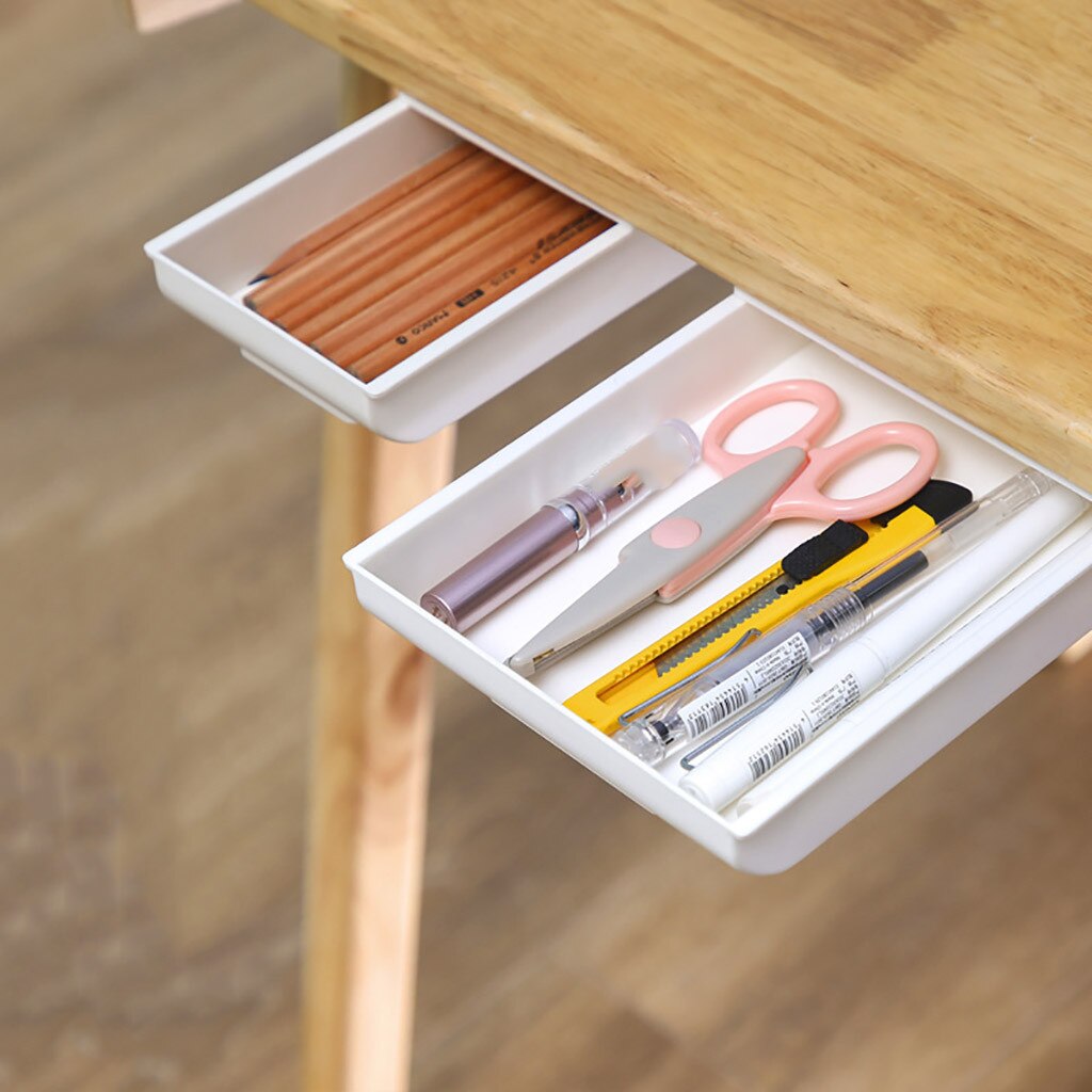 Hidden Storage Box Self-Adhesive Self Stick Pencil Tray Desk Table Storage Drawer Organizer Box Under Desk Stand organizador