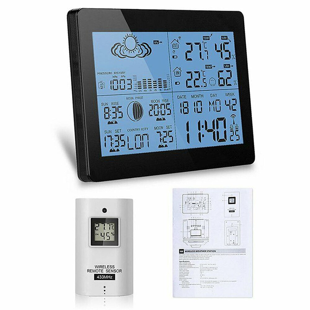 AOK 5019 Office Practical Weather Station Wireless Thermometer Multifunctional Tester LCD Display Clock Portable Indoor Outdoor