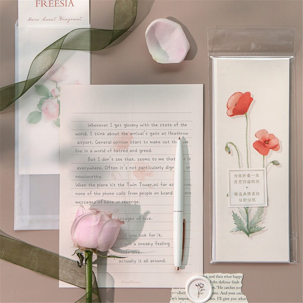 6pcs/pack Fresh Flower Sweet Translucent Envelopes Wedding Invitation Card Paper Handmade Greeting Card Letter Writing Set