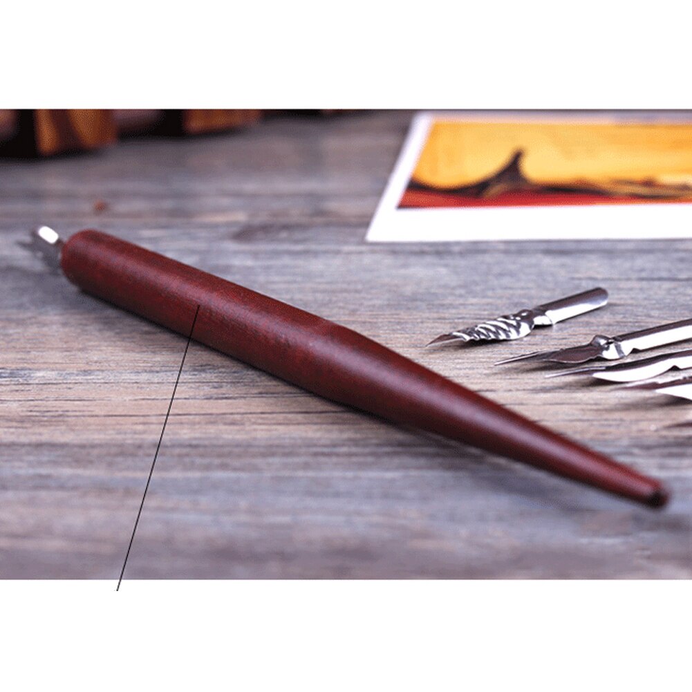 Dip Pen Stainless Steel Nib Wooden Case Wood English Calligraphy Copperplate Script Oblique Pen Holder With 5 Nib