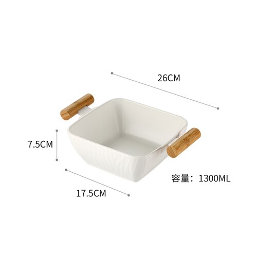 Nordic ceramic dish kitchen salad fruit plate with lid large capacity ceramic dish storage tray 1300ml deep dish: B-1