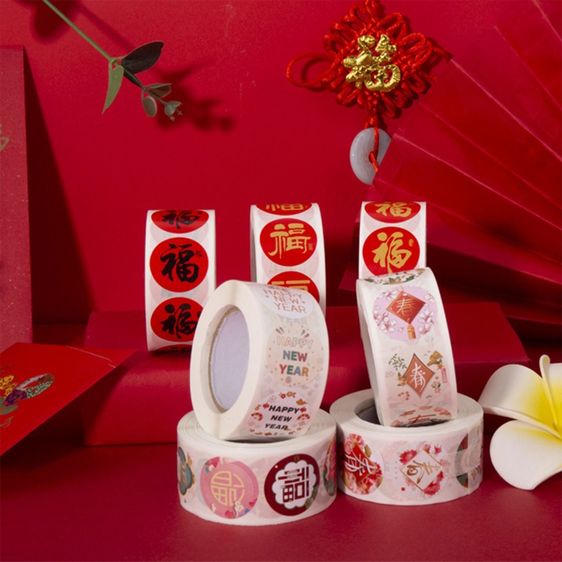500 Pieces/Roll 2022 Year Stickers Chinese Fu Character Sticker Candy Label Stickers Cards Envelope Sealing Stickers