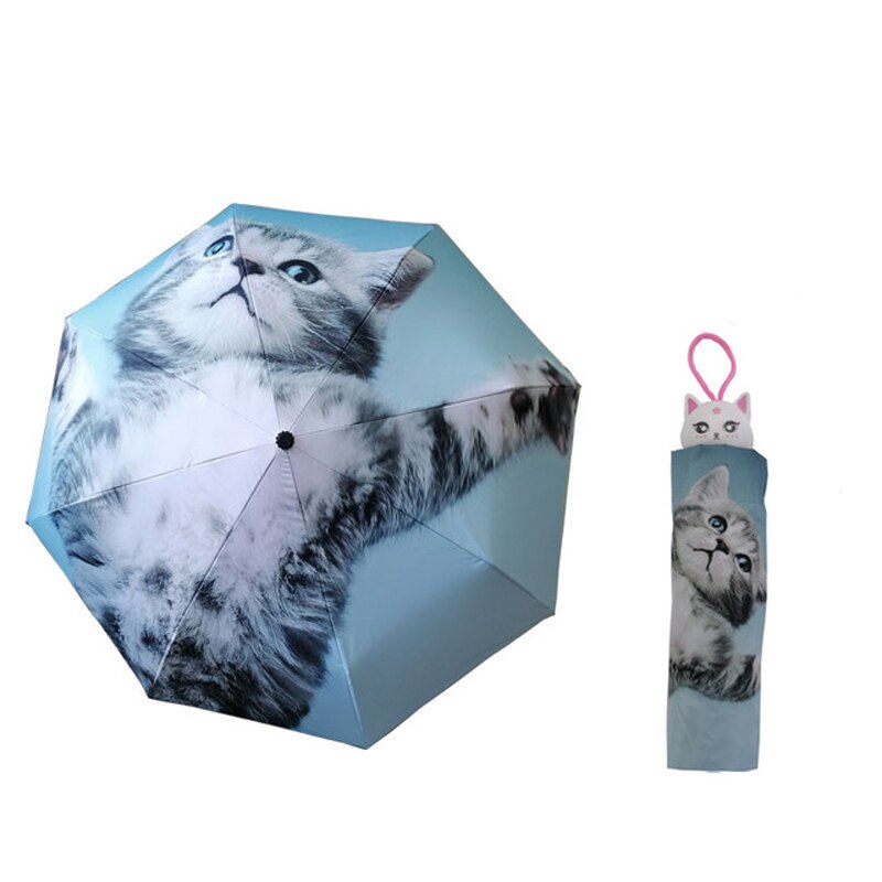 Paraguas con de cabeza de perro y gato para hombre y mujer, sombrilla con de cabeza de perro o gato, impermeable, Anti-uv, Gato genial: 3