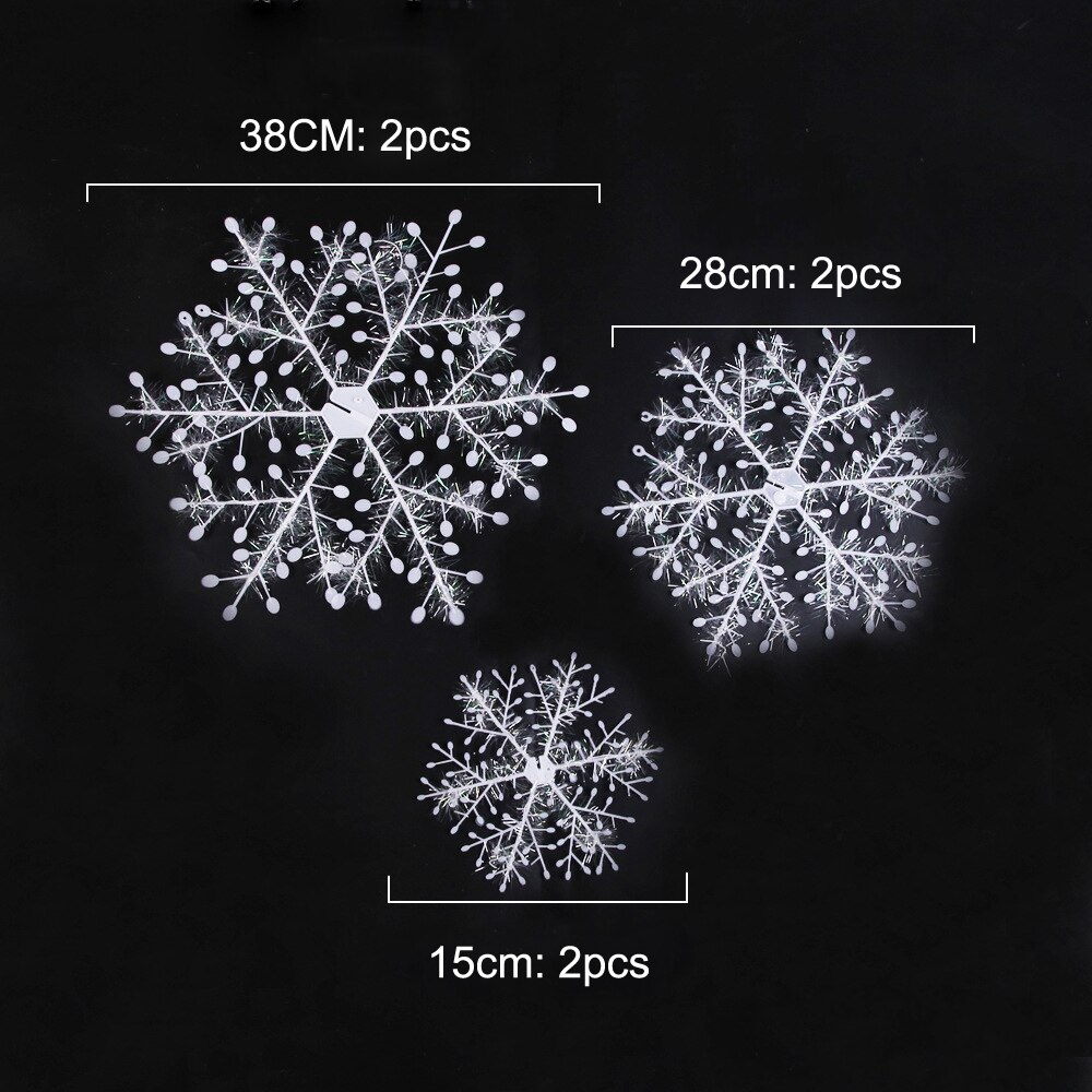 6 Stuks 15/28/38Cm 3D Plastic Wit Sneeuwvlok Ornamenten Kerstboom Sneeuwvlokken Opknoping Hangers Thuis tuin Xmas Decor