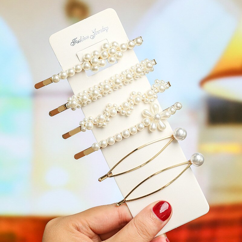 1 conjunto coréia imitado pérola grânulos de cabelo clipes para mulheres doce menina barrettes hairpins acessórios para cabelo artesanal headwear hairgrip: H025-17