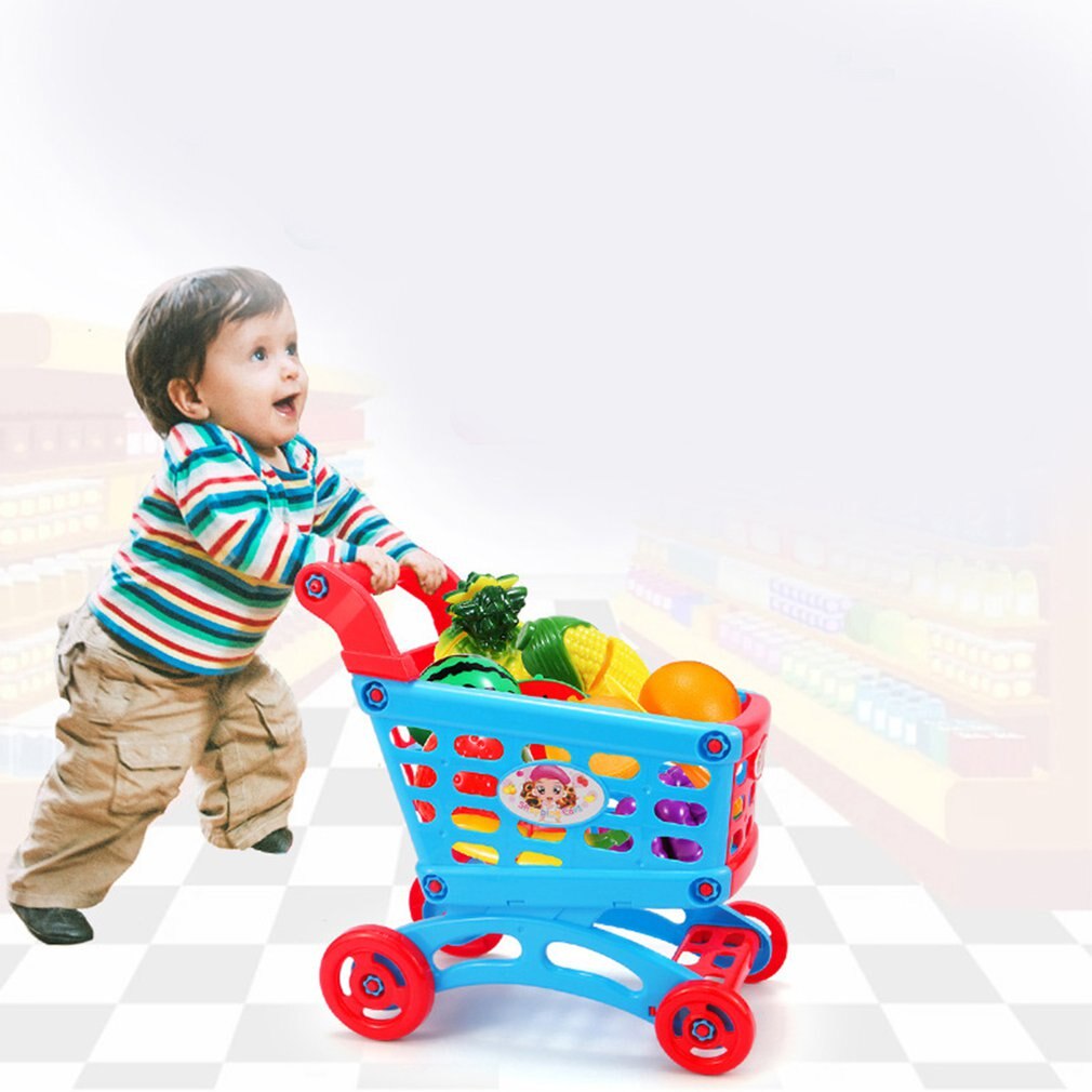 Simulation Supermarket Shopping Cart Pretend Play Toy Mini Plastic Trolley Play Toy for Children Play Role in Pretend Game