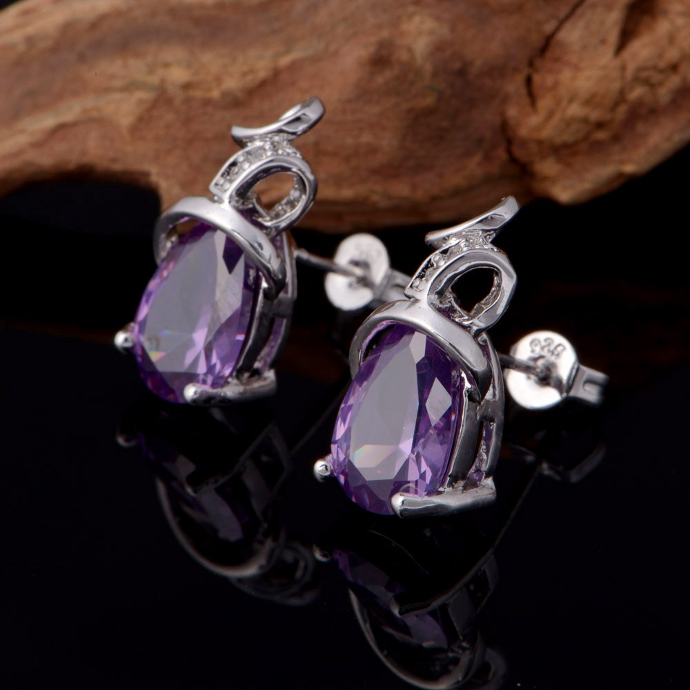 Mystérieux ensemble de bijoux en cristal violet et rouge, bagues/boucles d'oreilles/collier plaqué PM pour d'anniversaire de mariage de fiançailles