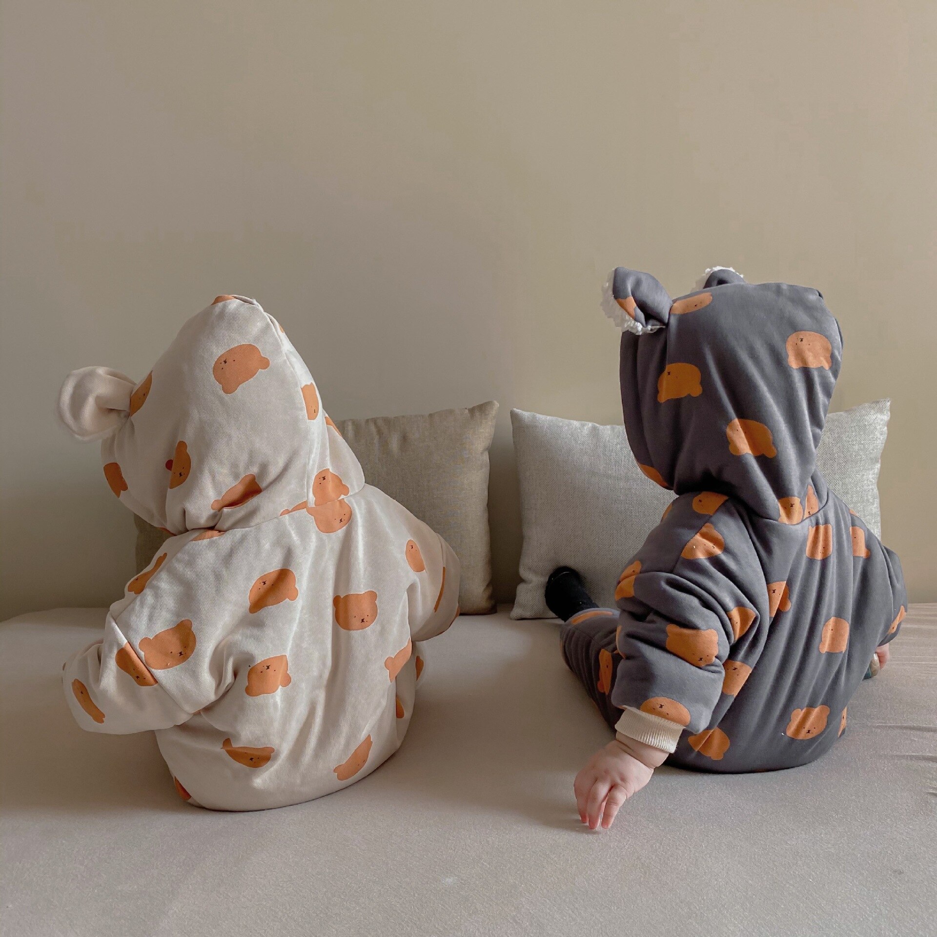 Peleles de oso para bebés, prendas de vestir acolchadas de algodón para niños pequeños, forro polar, mono, ropa, trajes, Invierno grueso,