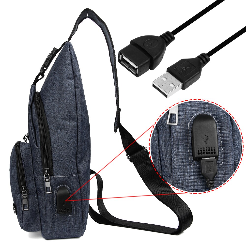 Large Capacity Shoulder Bags Casual Outdoor Travel USB Charging Port Sling Bag Chest Pack Crossbody Bag