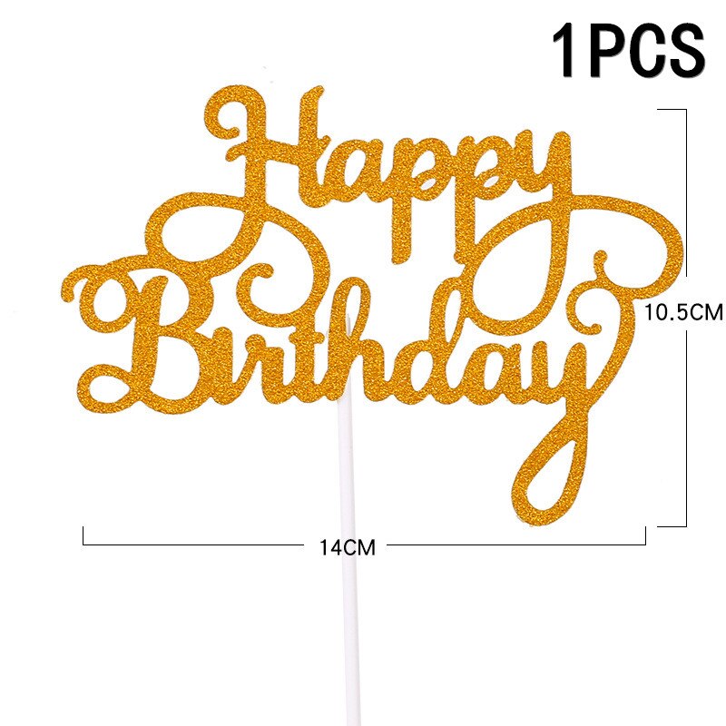 10/1pcs Cake Decoration Happy Birthday Cake Topper Girl`s Birthday Dessert Decor Sign Cake Topper Sparkle Decoration: 1pcs gold