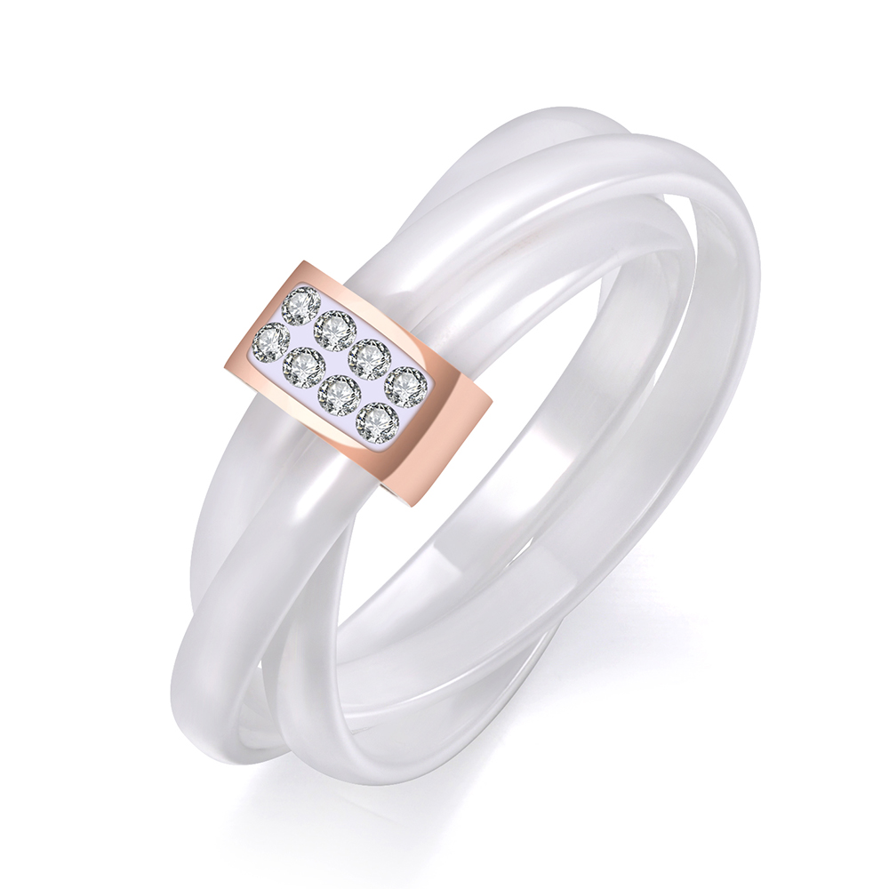 ZooMango 3 Layers Black/White Ceramic Crystal Wedding Rings Jewelry Rose Gold Color Stainless Steel Rhinestone Ring ZR19066: 6 / WHITE