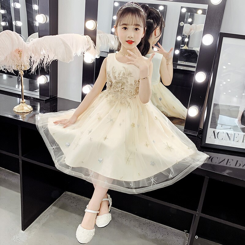 summer lace dress flower girl dress cupcake pageant dress: champagne / Child-12