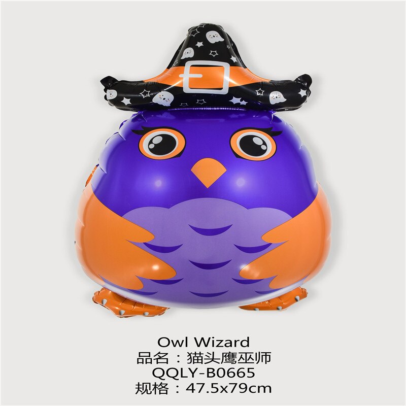 Halloween dekoration oppustelig aluminiumsfilm ballon græskar skelet edderkop spøgelse træ ballon fest tilbehør: Ugle troldmand
