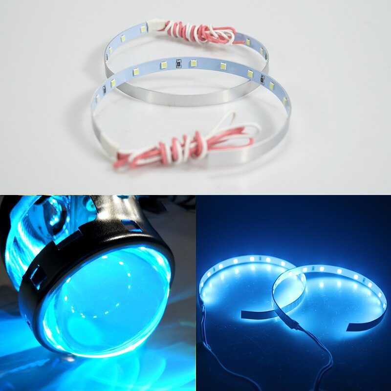 Projecteur de voiture yeux du diable, 2 pièces, lentille de projecteur 2.5-3.0 pouces 3528 15SMD LED DRL DC12V blanc rouge mauvais œil: Ice Blue