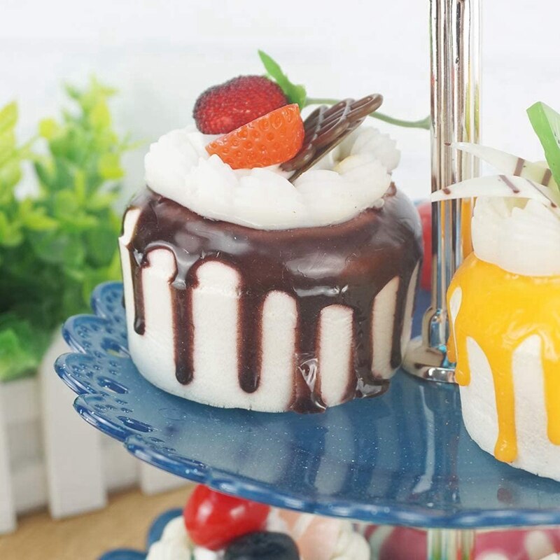 3-Tier Plastic Cake Stand-Dessert Stand-Cupcake Stand-Thee Party Serveerschaal Fruit Lade Blauw