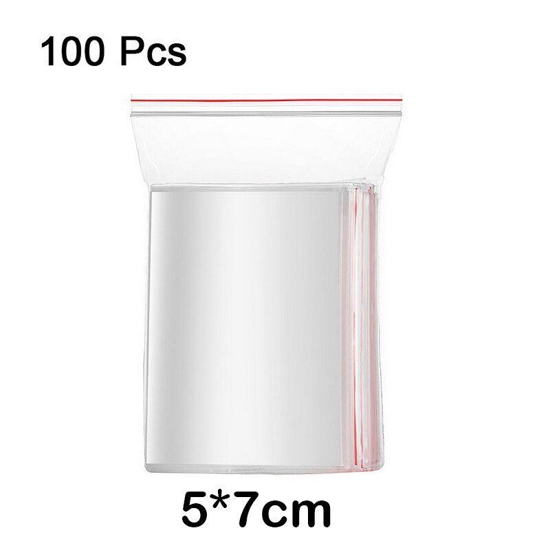 100pcs/pack Resealable Zip Lock Bags Self Seal Clear Plastic Poly Bag Food Storage Package Reclosable Vacuum Fresh Bag: 5X7 CM