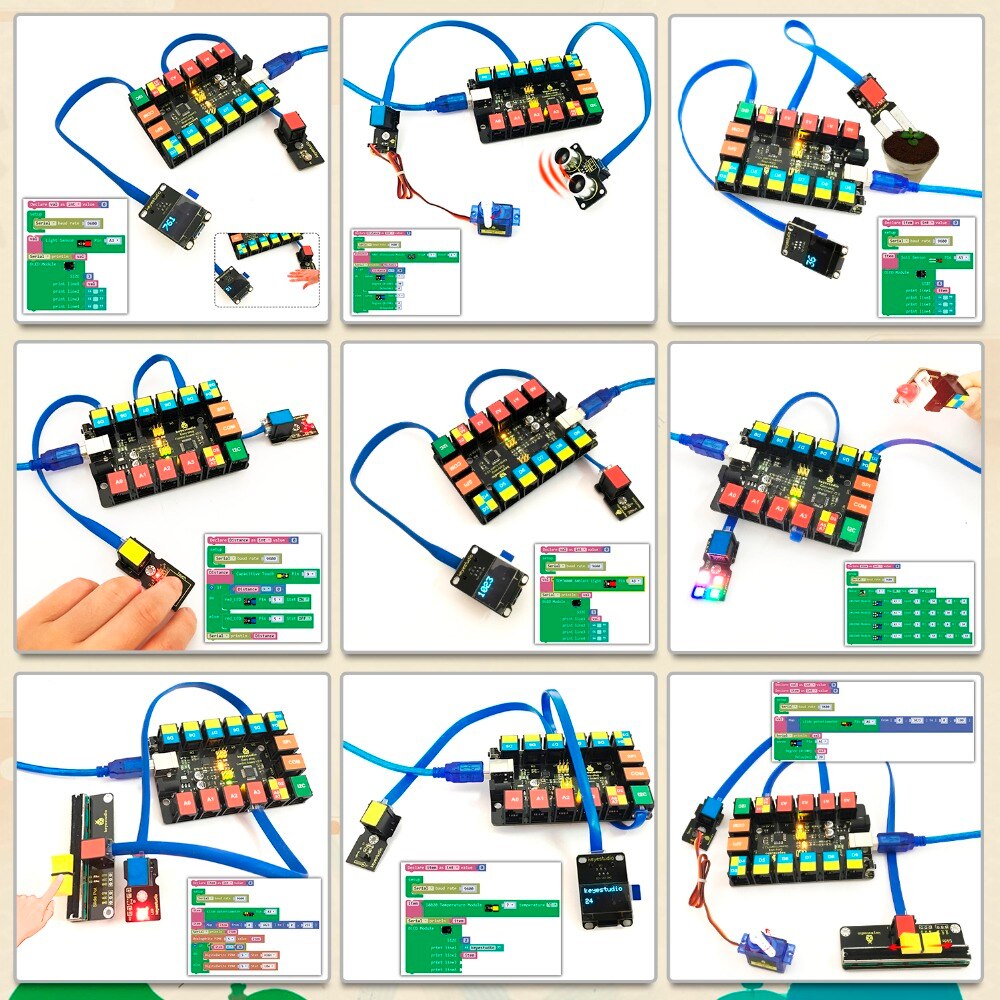 Kit de aprendizaje para principiantes KeyStudio, EASY plug RJ11 Ultimate, para Arduino STEM EDU, Compatible con bloques Mixly