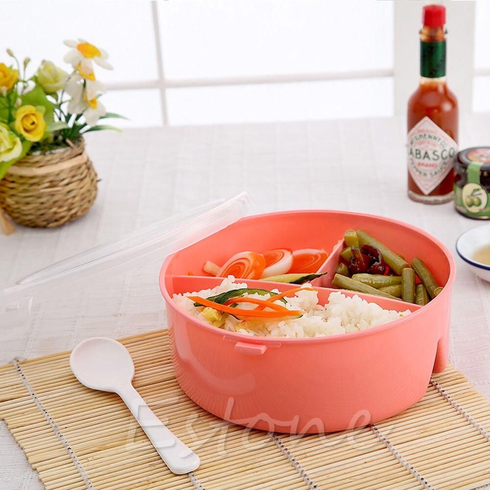 Boîte à déjeuner à Bento | Rond, Portable micro-ondes boîte à Bento stockage des aliments à Bento avec cuillère, conteneur réutilisable 3 grilles