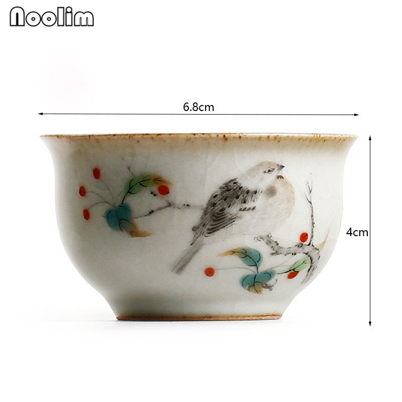Malede blomster og fugle japansk antik kinesisk porcelæn gaiwan kung fu te kopper retro porcelæn celadon vand kop drinkware