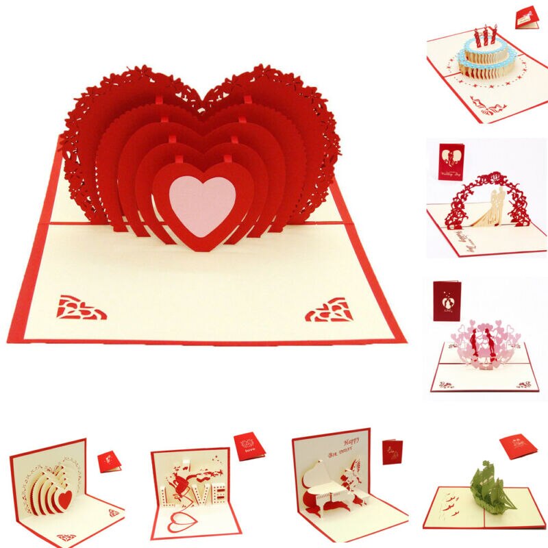 3D Pop Up Greeting Card Love Romantic Birthday Wedding Aniversary Valentine's Day Invitations Greeting Cards
