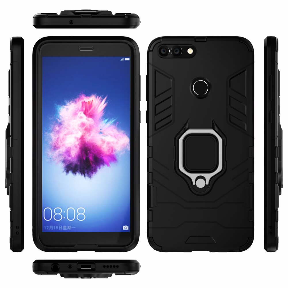 Pancerz Obudowa dla Huawei P sprytny 5.65 cal Obudowa moloścień uchwyt stojak pokrywa dla Huawei P sprytny 2018 Figa-LX1 PSmart Figa-LA1 Figa-LX2 LX3: Huawei P smart 2018 / czarny