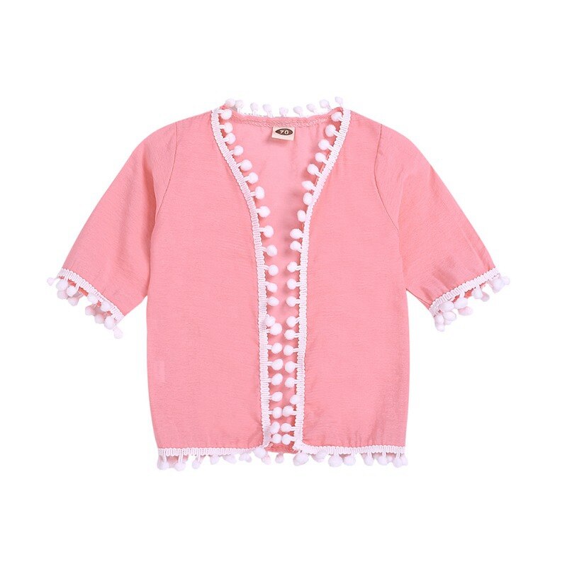 Sommer freundlicher Mädchen Sonnenschutz Jacke Spitzen Halbe Hülse Quaste Bluse Anti UV Kleinkind lässig Kleidung 0-3 jahre: Rosa / 3M