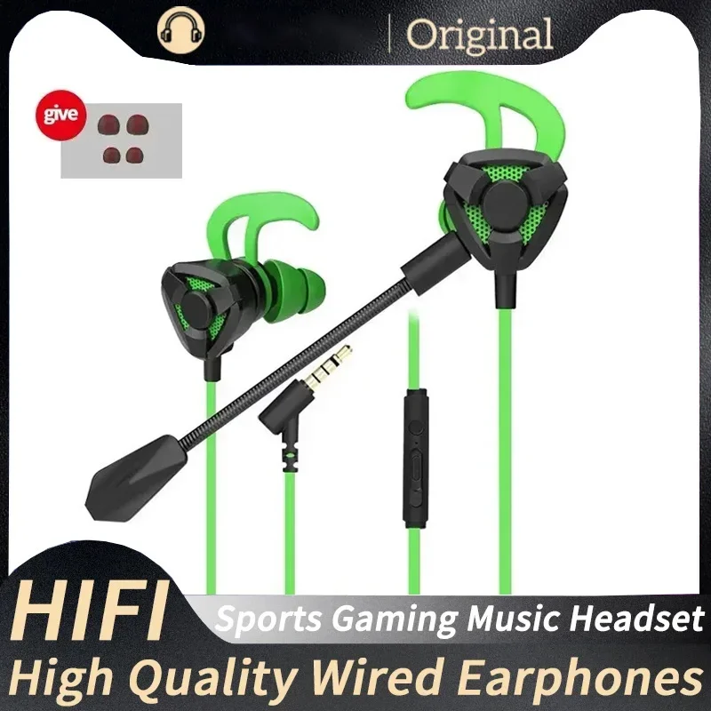Original Esports with Microphone Plug and Play Gaming Mobile Game Earphones 16Mm Large Moving Coil Wired Earphones L-Bending 3.5