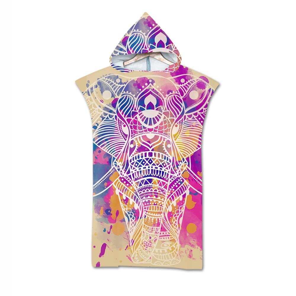 Microfiber Changing Robe Bath Towel Outdoor Hooded Wetsuit Print Elephant Beach Towel Poncho Bathrobe Cloak For Adult Swimming: 7