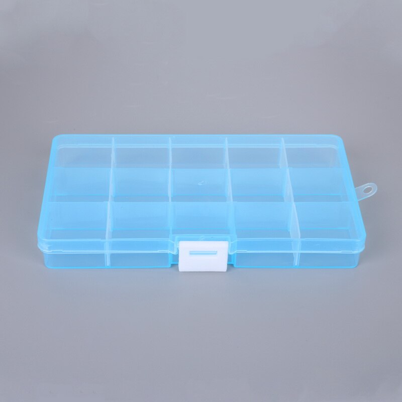 10/15/24 Slots Adjustable Plastic Storage Box Transparent Rectangle Case Organizer Boxes For Small Handmade Packing Jewelry: blue 15 slot