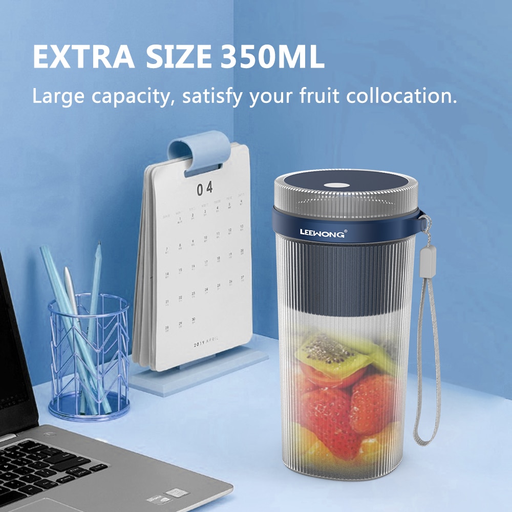 LEEWONG Portable Blender USB Mini Fruit Smoothie Milkshake Juicer Kitchen Travel 350ml Blue