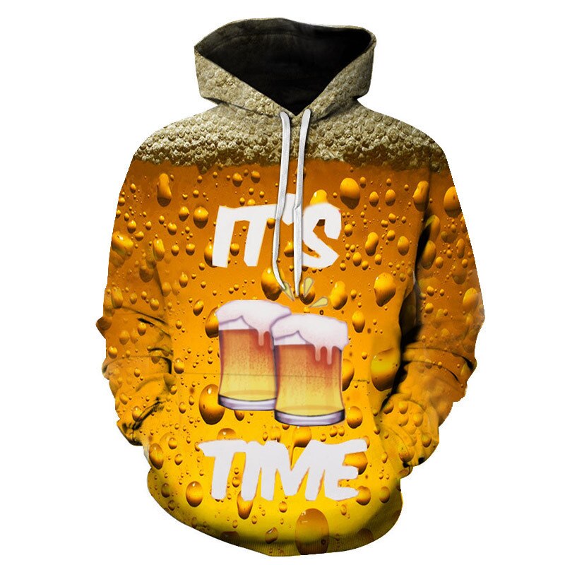Sudadera con capucha y estampado de cerveza 3D para hombre, ropa deportiva a la , amarilla, de manga larga, para otoño, novedad