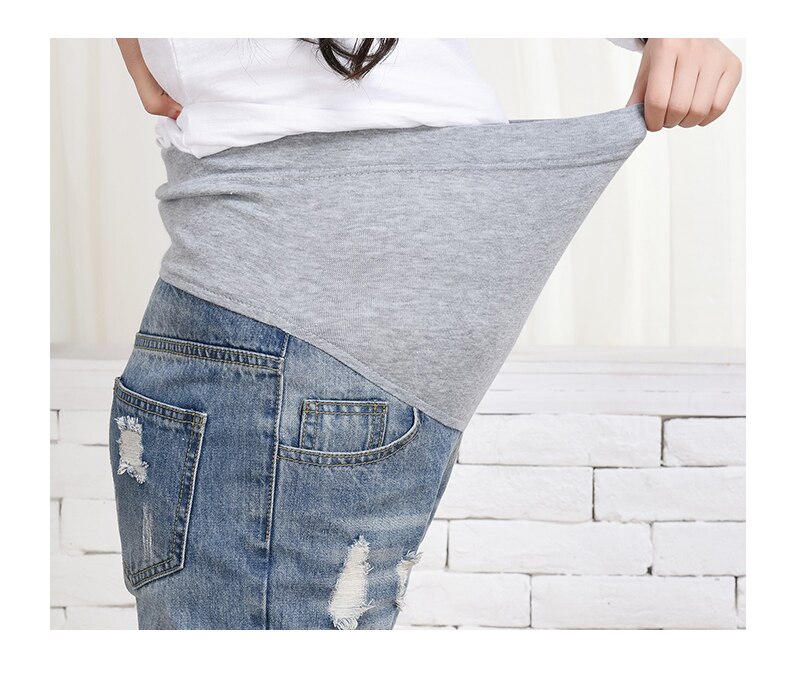 Hul jeans til gravide ammende bukser moderskabstøj elastisk talje denim mave graviditetsbukser løs ben