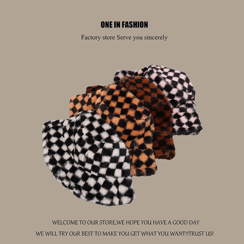 Vrouwen Hoeden Vrouwelijke Winter Dikke Warme Koe Fluwelen Vissen Caps Gorro Beanie Dames Zwart Wit Plaid Emmer Hoeden