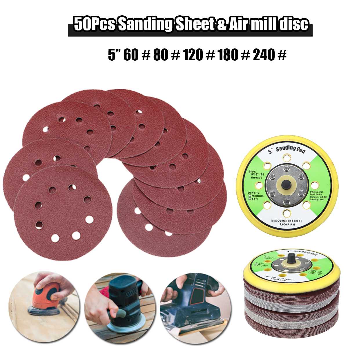 50 Disques Abrasifs Grain 80 - 125mm Pour Ponceuse Excentrique Ou Manuelle
