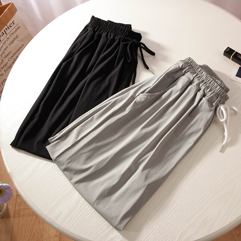 Pantalones largos hasta el tobillo para mujer, ropa de estar por casa, con pliegues cómodos, cintura elástica