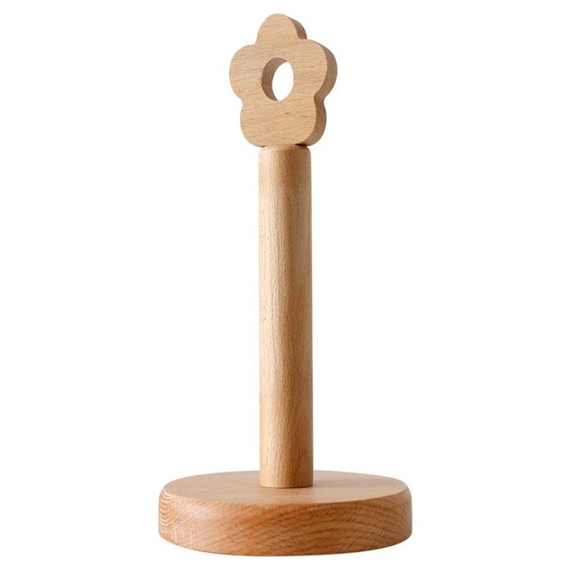 Beech Wood Paper Roll Holder Stand Natural Wood Paper Towel Holder for Kitchen Bathroom Living Room Flower: Default Title