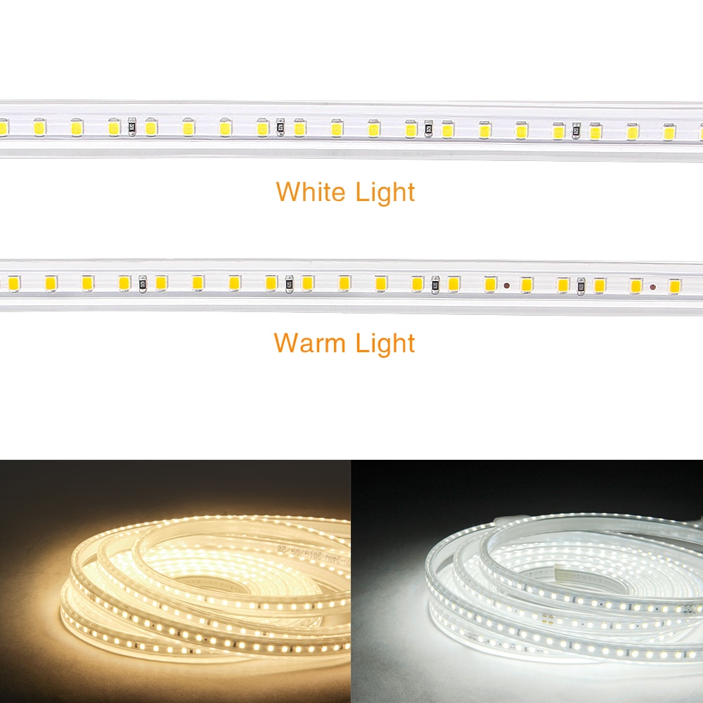 Tira de luces LED 220V 2835 tira de led impermeable alto brillo 120LEDs/m cocina Flexible luz LED de jardín al aire libre con interruptor